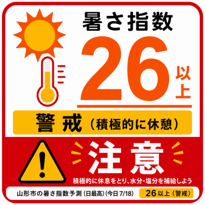 7月18日（土）の熱中症予測　暑さは指数26 警戒予測
