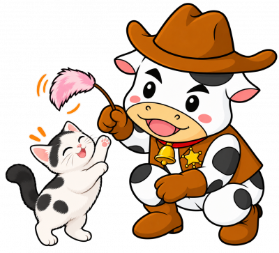 やまもうくんと子猫（羽根のおもちゃでお遊び）
